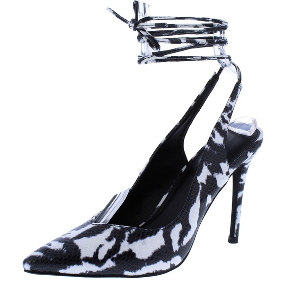 Black & White Vegan Leather Animal Print Pumps - Picture 3 of 5
